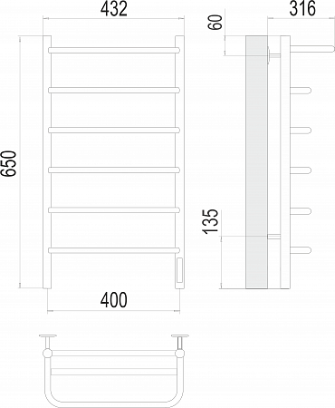 Полка П6 400х650 Электро (quick touch) Полотенцесушитель  TERMINUS Ноябрьск - фото 3