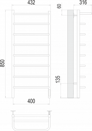 Полка П8 400х850 Электро (quick touch) Полотенцесушитель  TERMINUS Ноябрьск - фото 3