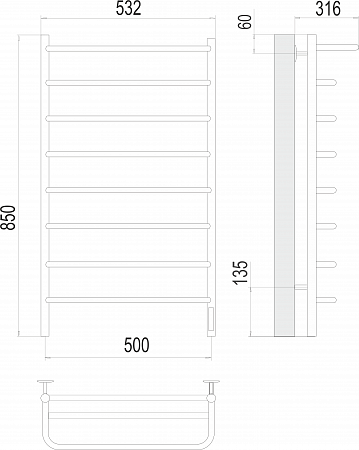 Полка П8 500х850 Электро (quick touch) Полотенцесушитель  TERMINUS Ноябрьск - фото 3