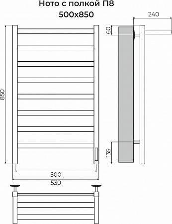 Ното с/п П8 500х850 Электро (quick touch) Полотенцесушитель TERMINUS Ноябрьск - фото 3