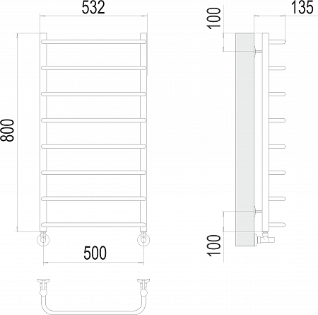 Стандарт П8 500х800  Полотенцесушитель  TERMINUS Ноябрьск - фото 3