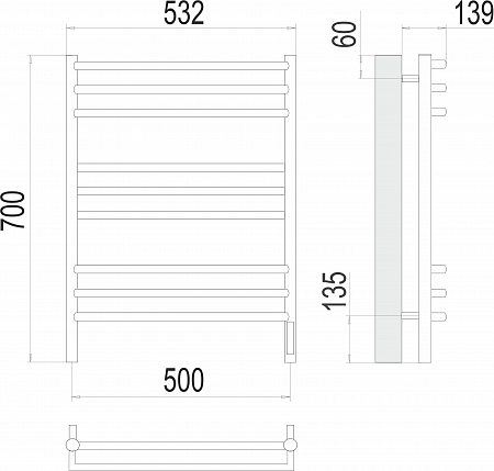 Прато П9 500х700 электро (sensor quick touch) Полотенцесушитель  TERMINUS Ноябрьск - фото 3