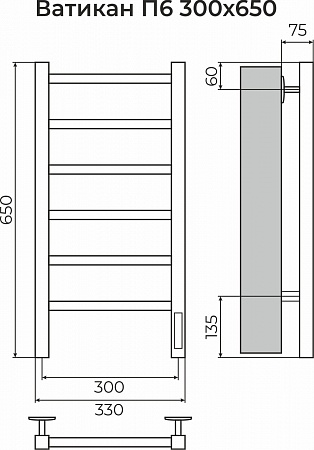 Ватикан П6 300х650 Электро (quick touch) Полотенцесушитель TERMINUS Ноябрьск - фото 3