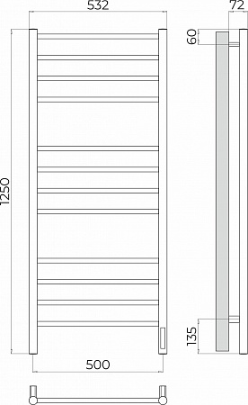 Аврора П12 500х1250 Электро (quick touch) Полотенцесушитель TERMINUS Ноябрьск - фото 3