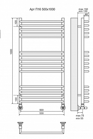 Арт П16 500х1000 Полотенцесушитель  TERMINUS Ноябрьск - фото 3