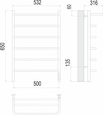 Полка П6 500х650 Электро (quick touch) Полотенцесушитель  TERMINUS Ноябрьск - фото 3